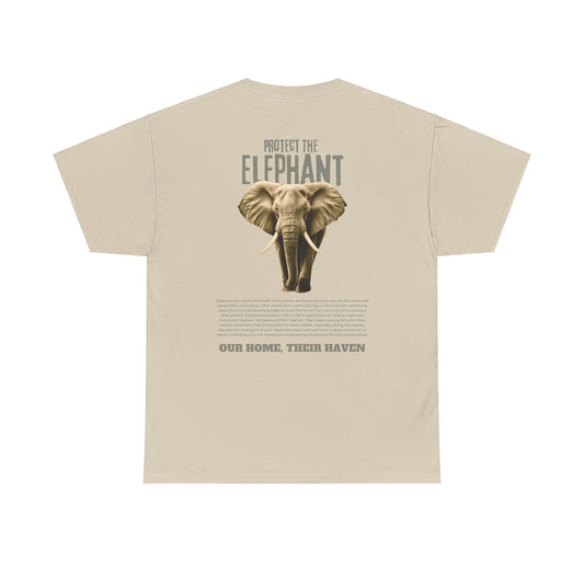 Back view of the sand colored "Protect the Elephant" T-shirt by Wildlife Rescuers