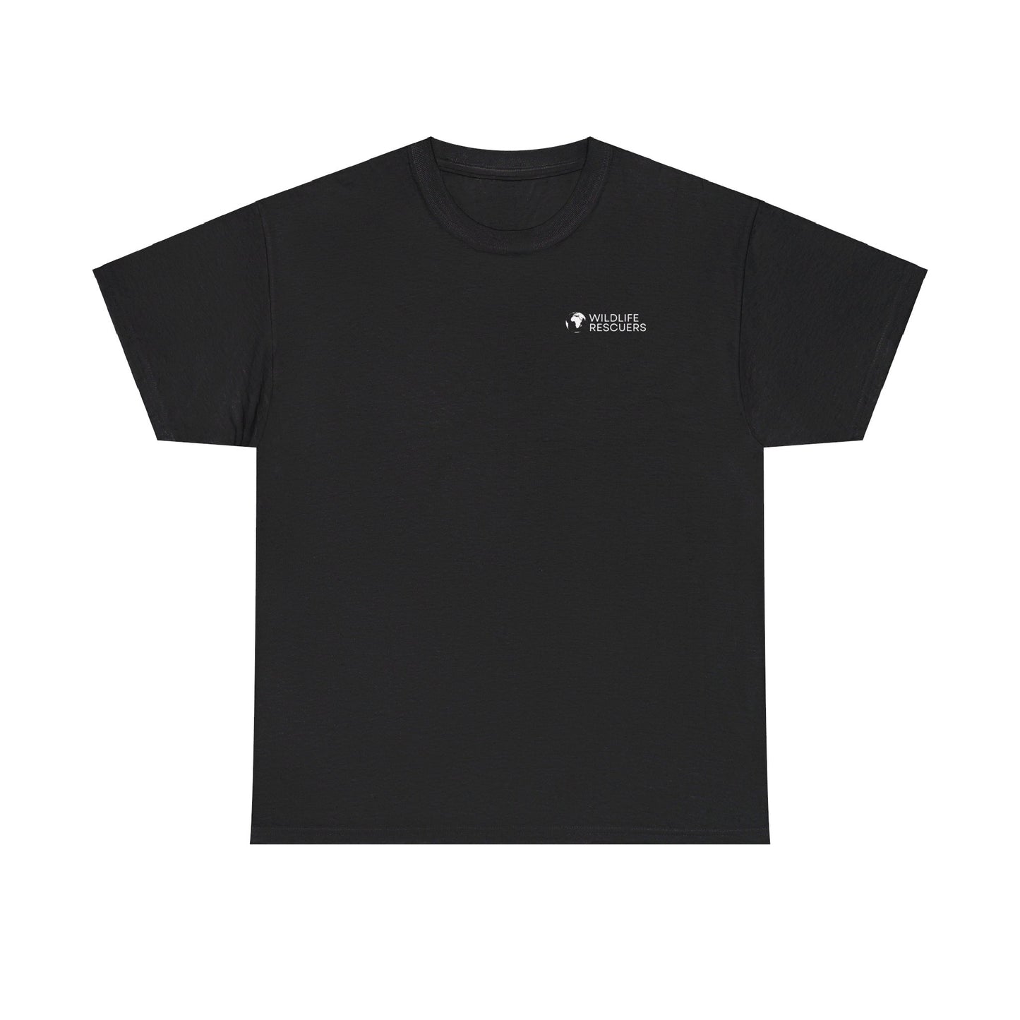 Front view of the black-colored "Protect the Elephant" T-shirt by Wildlife Rescuers