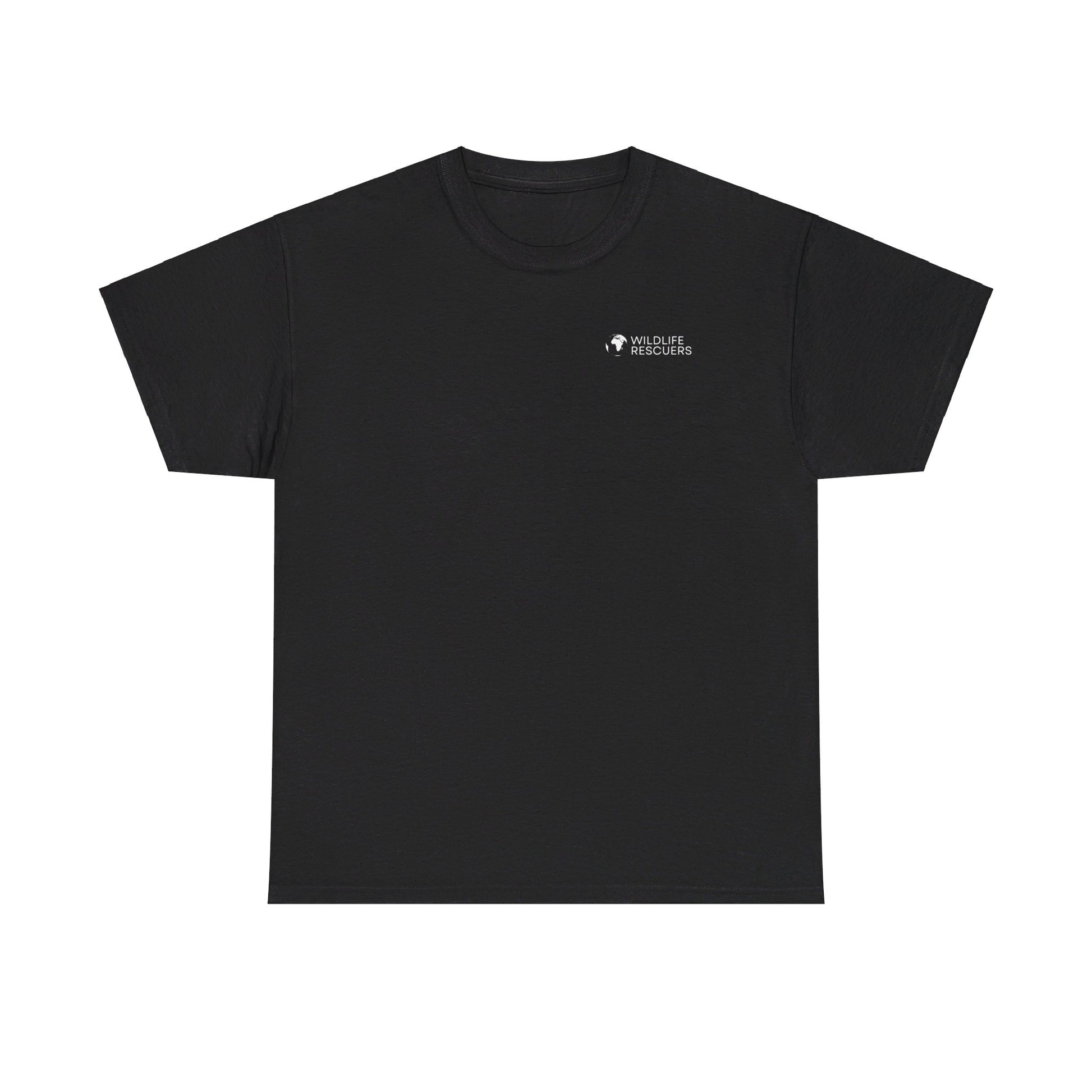 Front view of the black-colored "Protect the Elephant" T-shirt by Wildlife Rescuers