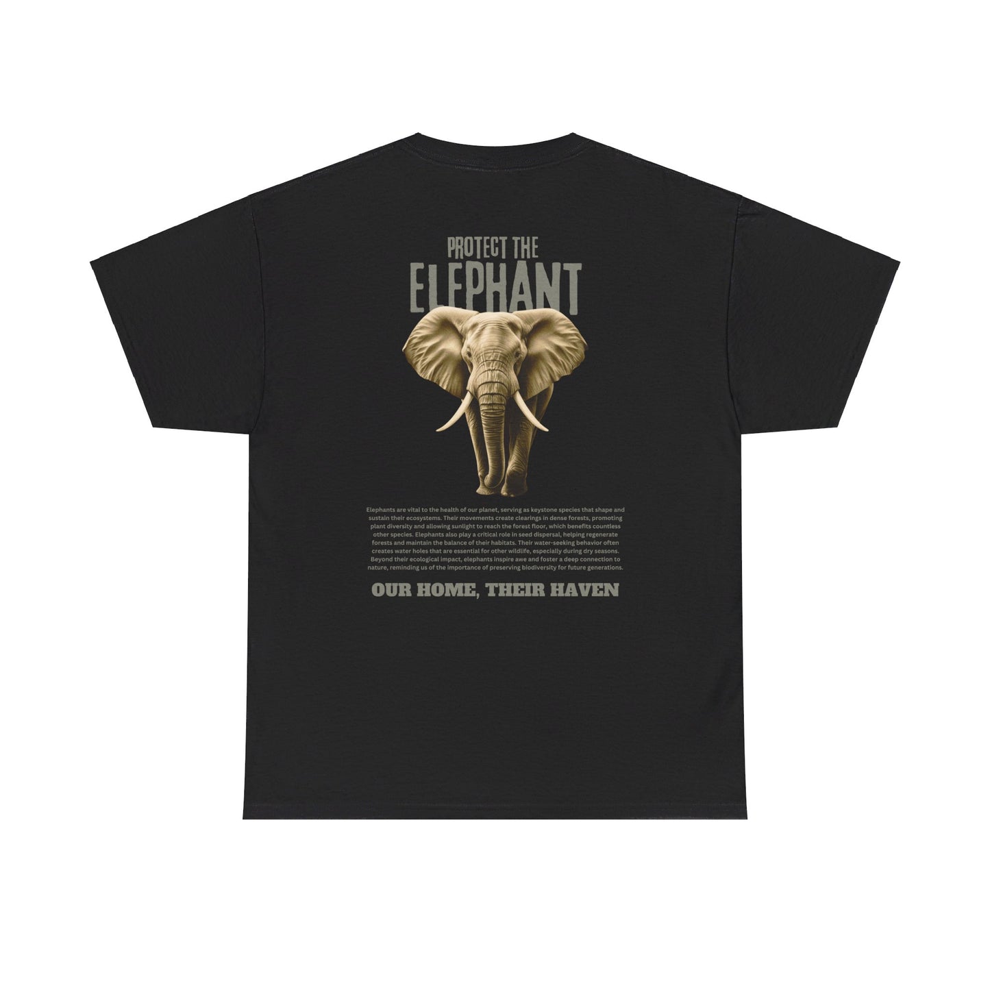 Back view of the black colored "Protect the Elephant" T-shirt by Wildlife Rescuers