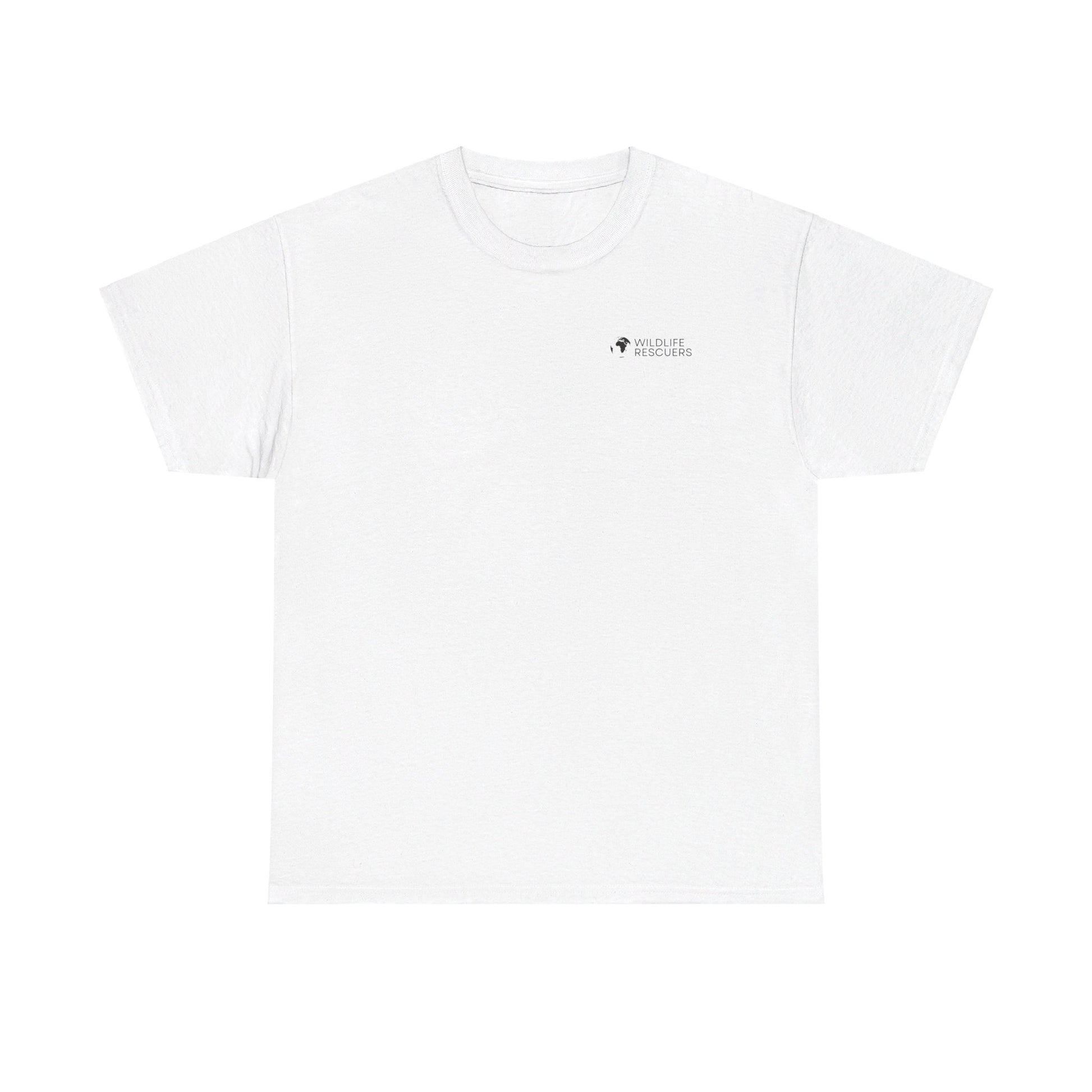 Front view of the white-colored "Protect the Elephant" T-shirt by Wildlife Rescuers