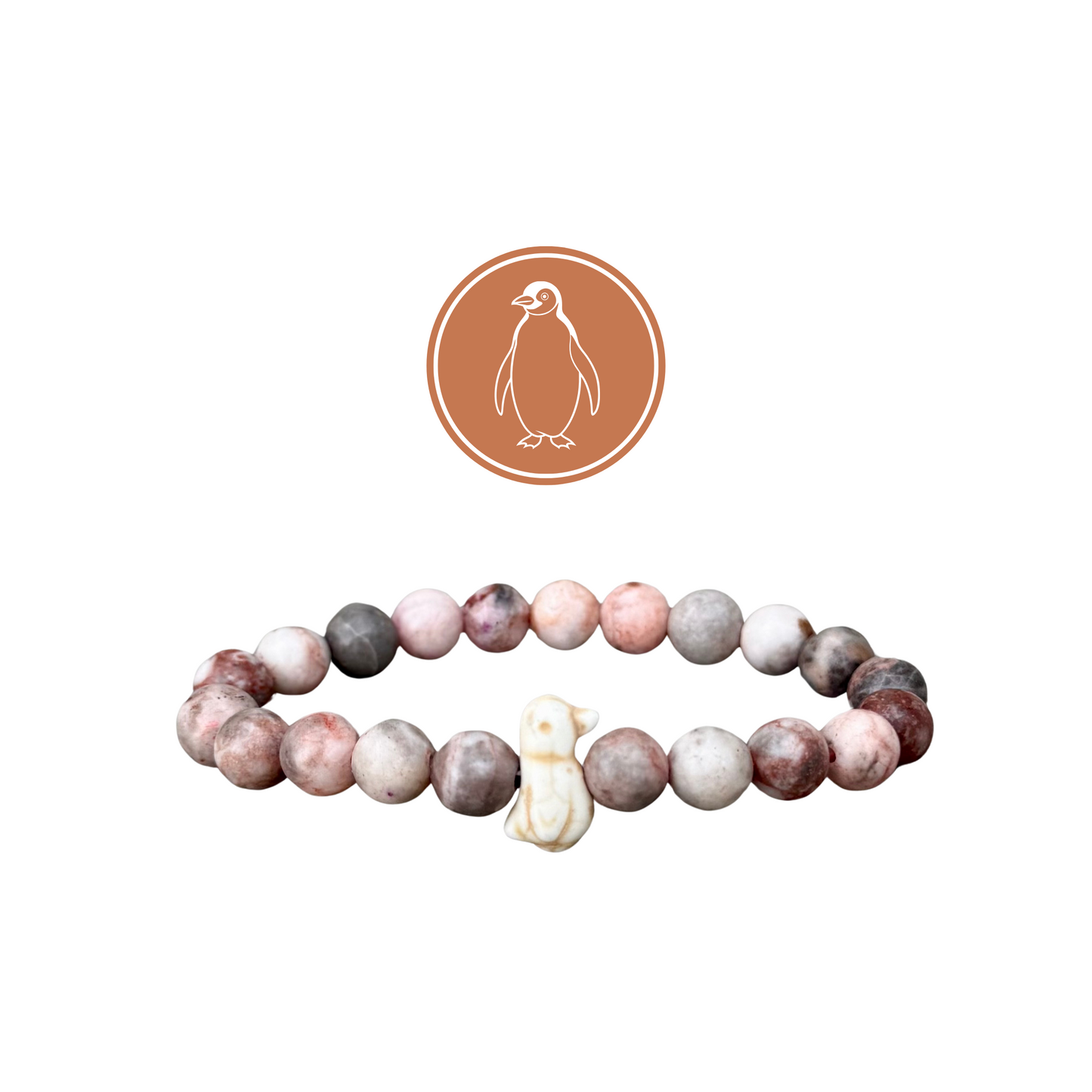 Light Pink Penguin Bracelet with high-quality beads and a penguin charm, supporting wildlife conservation.