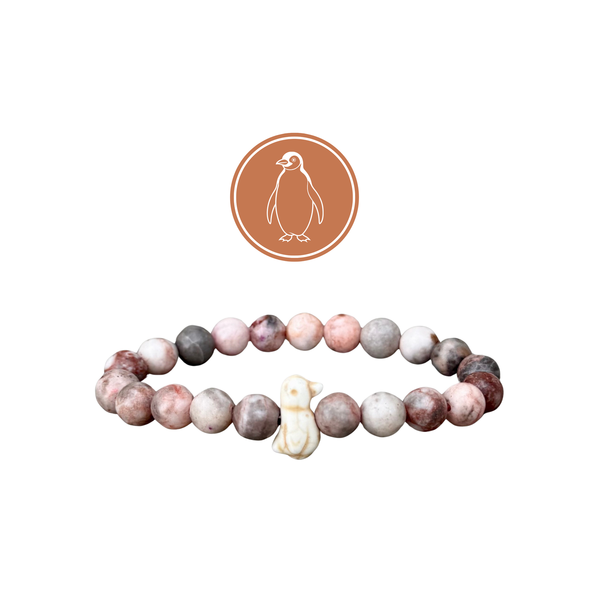 Light Pink Penguin Bracelet with high-quality beads and a penguin charm, supporting wildlife conservation.