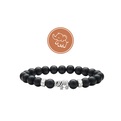 Black Stone Beaded Elephant Bracelet