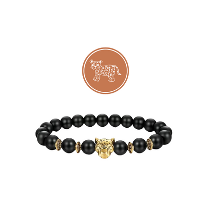 Black Stone Beaded Leopard Bracelet