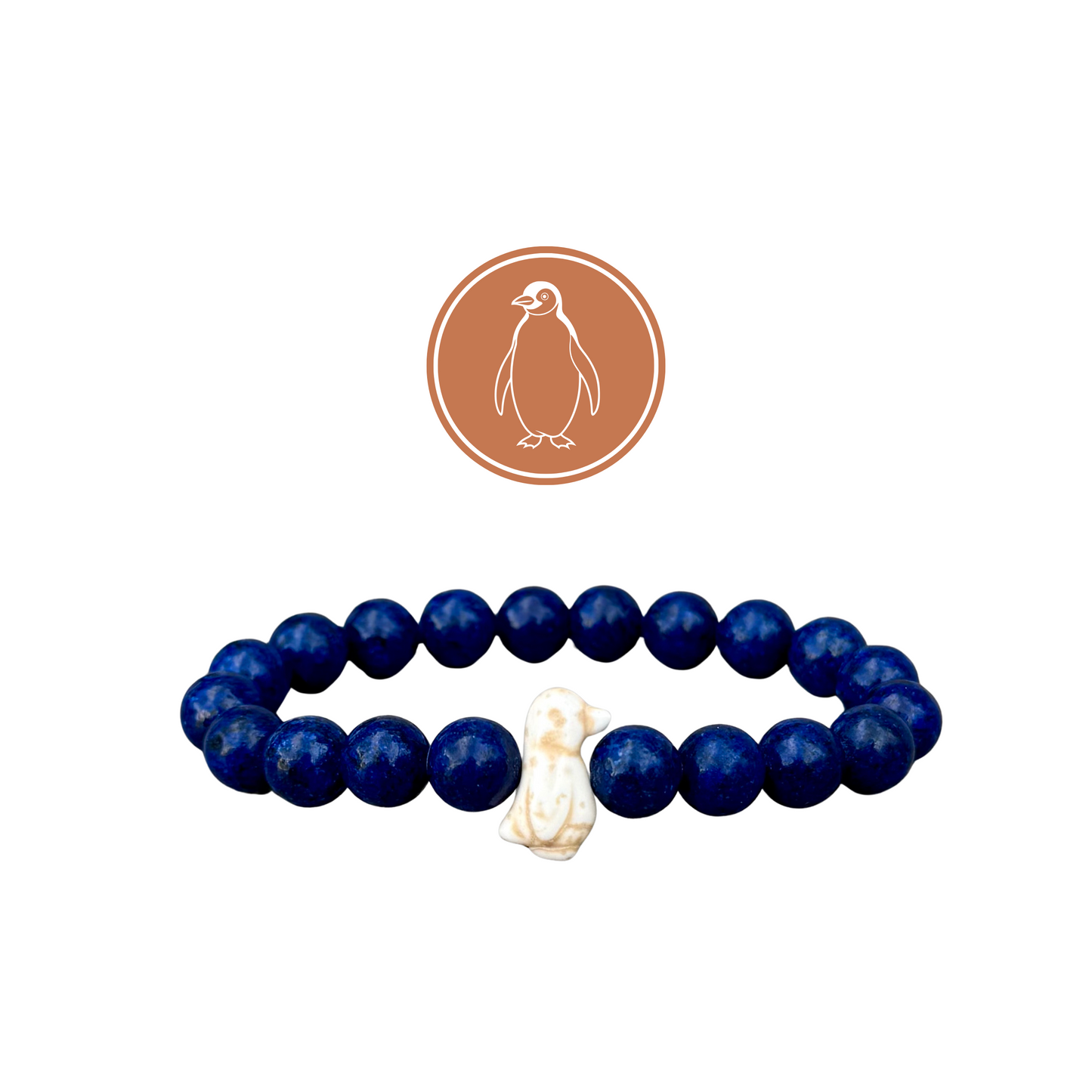 Lapis Lazuli Blue Penguin Bracelet featuring high-quality beads and a cute penguin charm, symbolizing wildlife conservation.