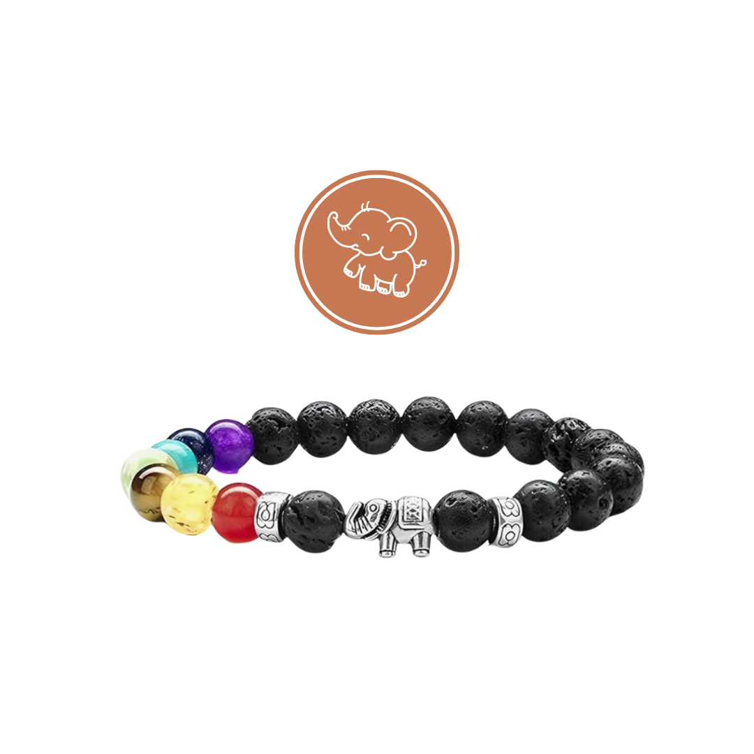 Rainbow Lava Stone Beaded Elephant Bracelet