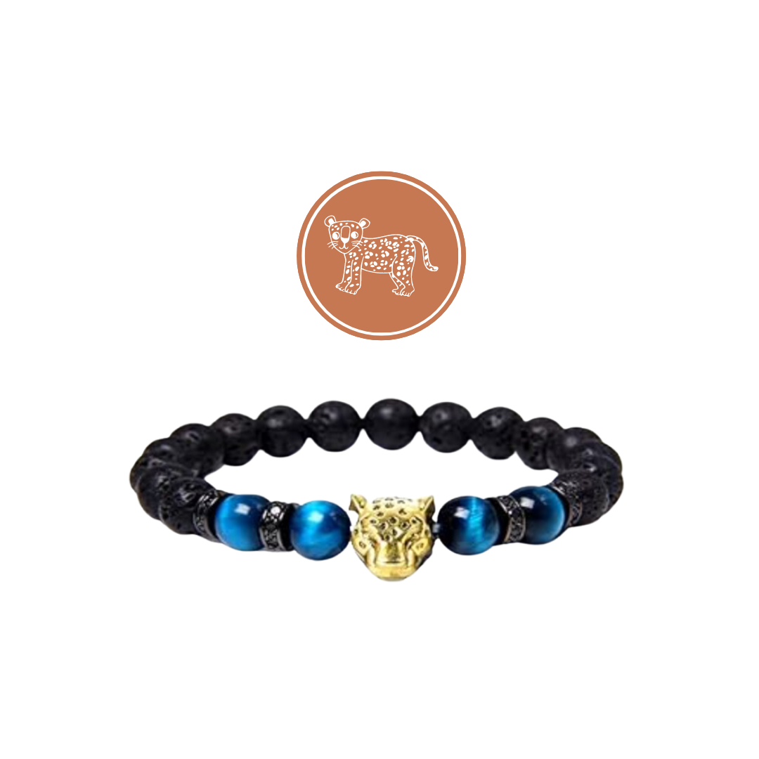 Blue Tiger Eye Beaded Leopard Bracelet