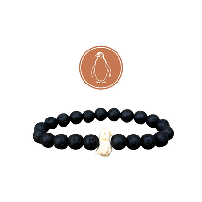 Lava Stone Penguin Bracelet with high-quality beads and a penguin charm, supporting wildlife conservation efforts.