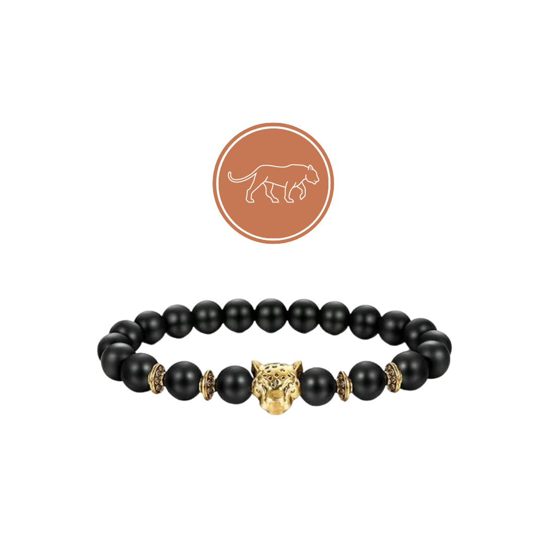 Black Stone Beaded Jaguar Bracelet