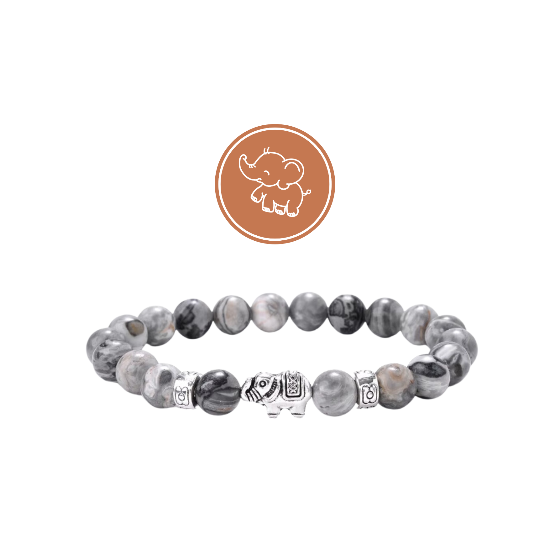 Gray Beaded Elephant Bracelet