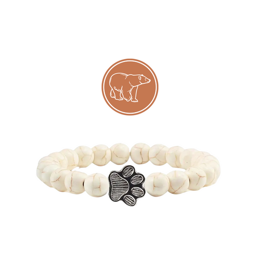 White Turquoise Bear Paw Beaded Bracelet – Handmade, Wildlife Charity Support, Colorful Beads, 25% Proceeds to Wildlife Conservation