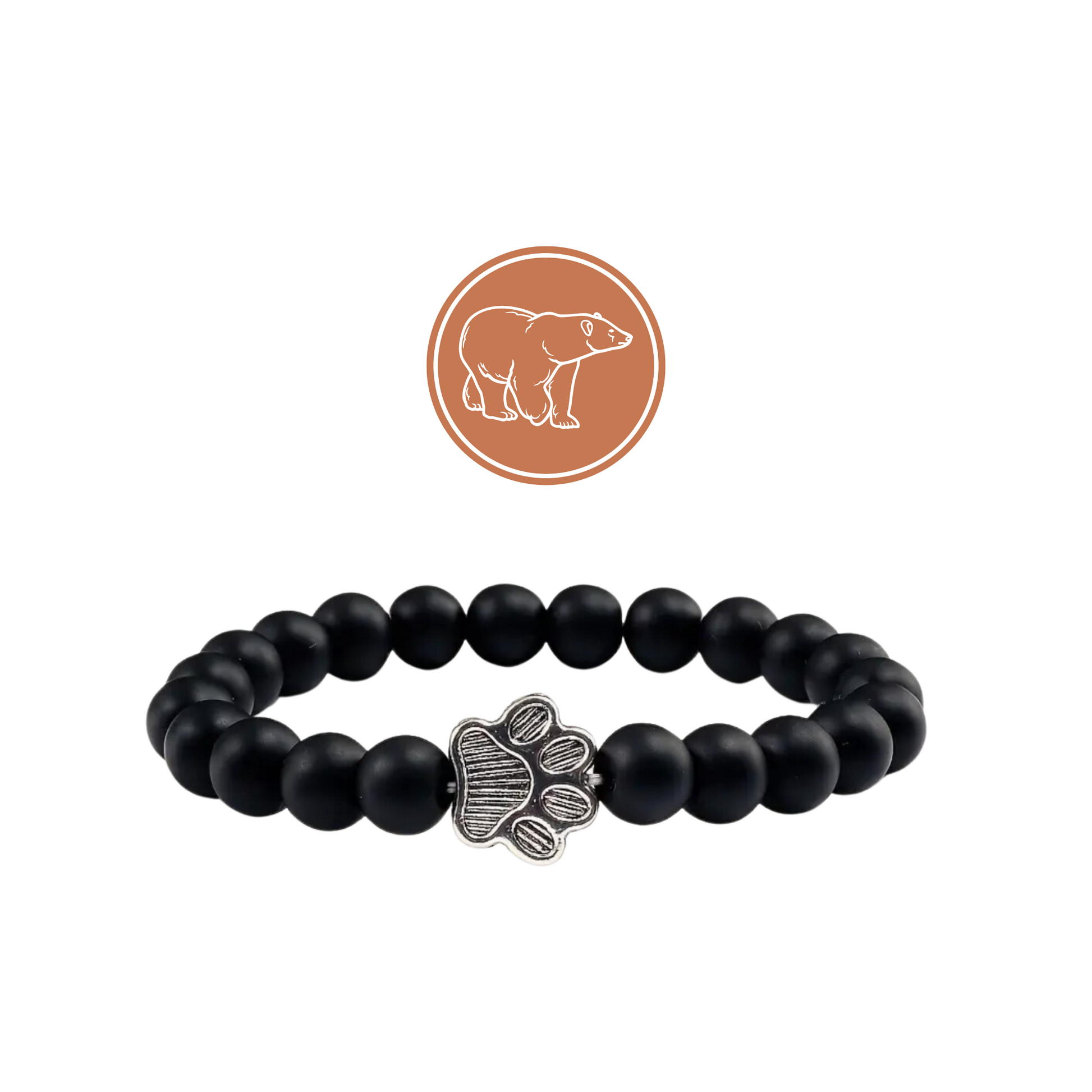 Black Stone Bear Paw Beaded Bracelet – Handmade, Wildlife Charity Support, Colorful Beads, 25% Proceeds to Wildlife Conservation