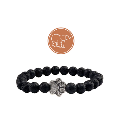 Lava Stone Bear Paw Beaded Bracelet – Handmade, Wildlife Charity Support, Colorful Beads, 25% Proceeds to Wildlife Conservation